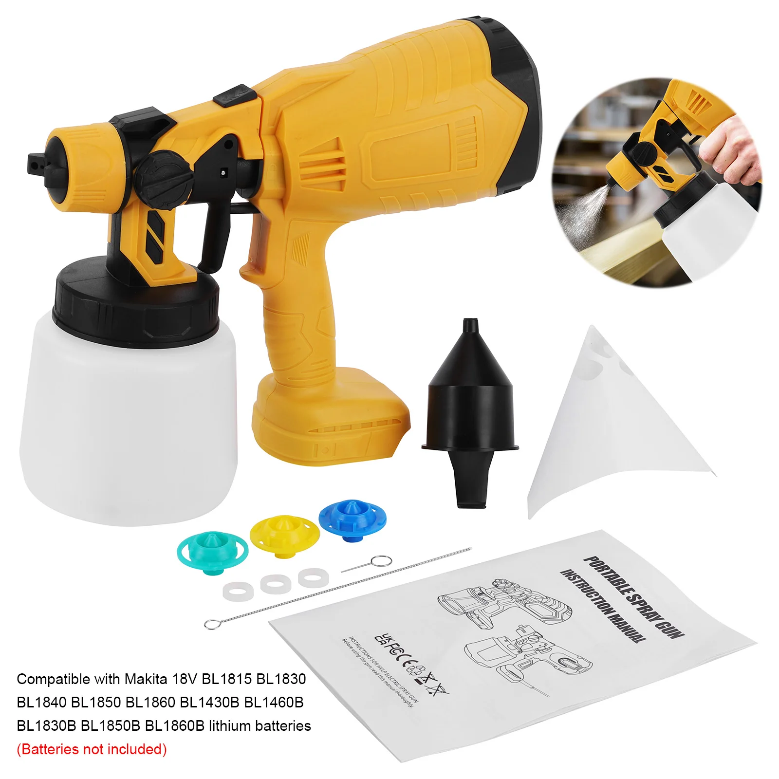 

Cordless High Capacity Paint Sprayer Gun for Makita 18V Max Battery (No Battery) with 3 Nozzles for Furniture and House Painting