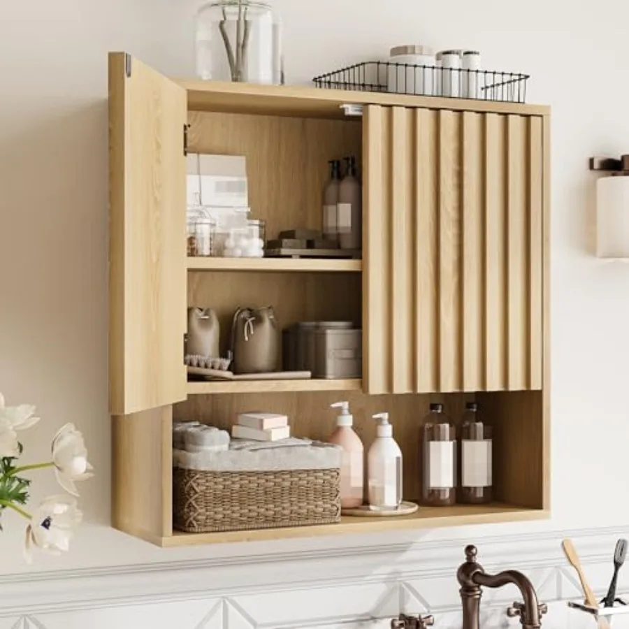 

Fluted Bathroom Cabinet Wall Mounted, Wooden Medicine Cabinet with Adjustable Shelf, Bathroom Cabinet for Bath Room, Living Roo