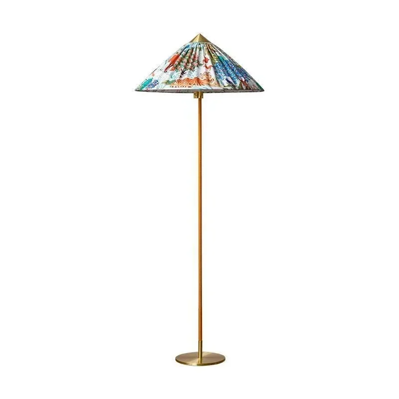 Floor lamp medieval Danish living room sofa next to designer rattan bed and breakfast hotel lamp