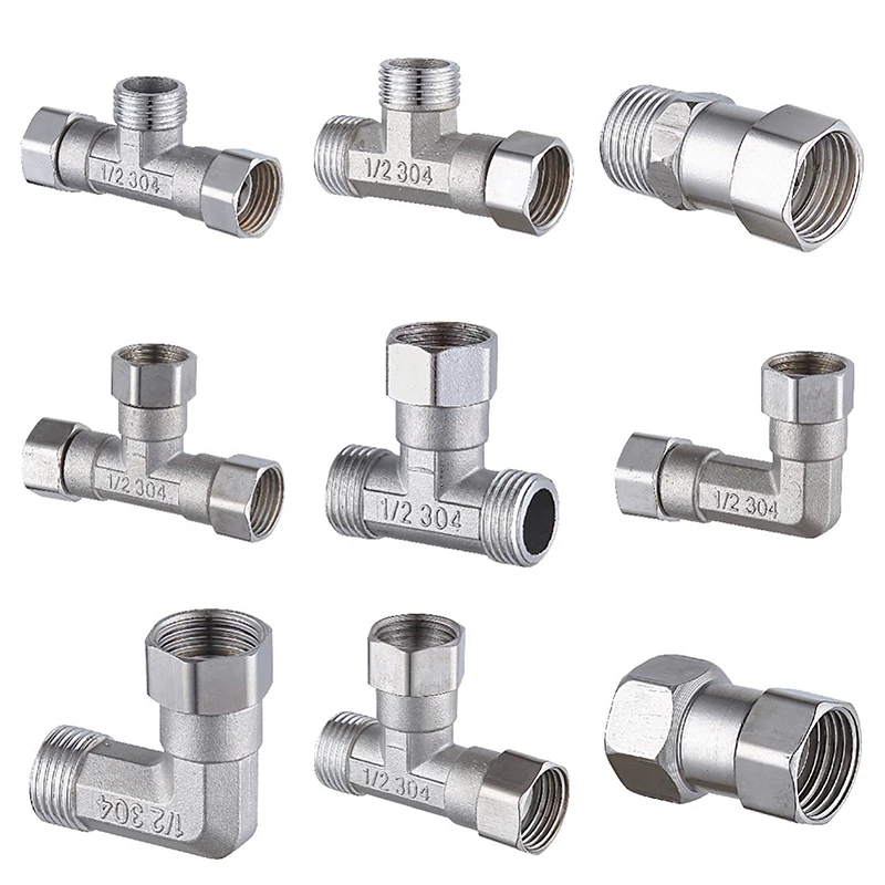 Adaptateur en T en acier inoxydable avec filetage mâle/femelle G1/2 pouce, vanne de dérivation en T, dispositif à trois voies pour pulvérisateur de bain et douche