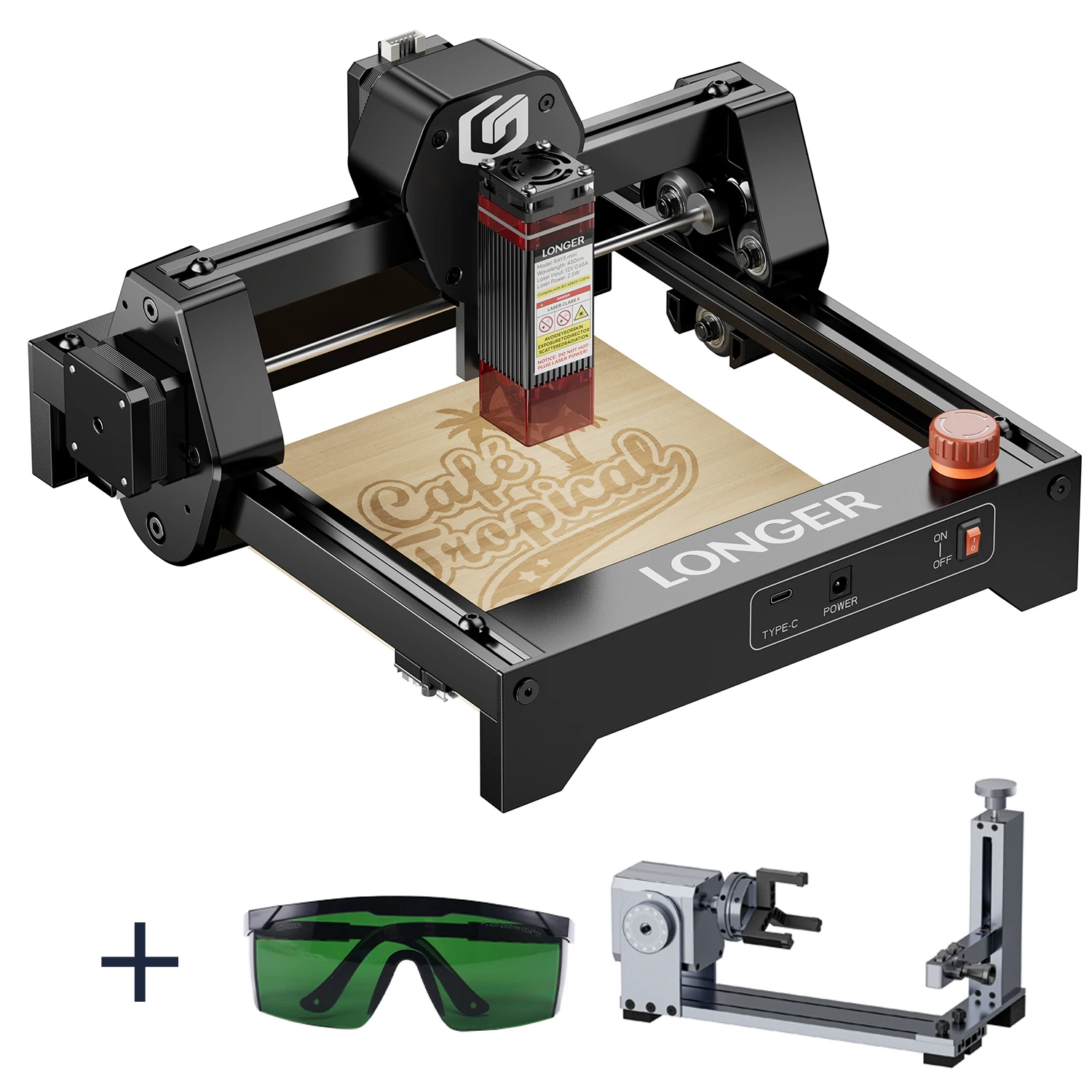 

RAY5 Mini Wood Laser Engraving Machine + Rotary Extender Roller Kit + Protective Goggles Woodworking Printer Protable DIY KIT