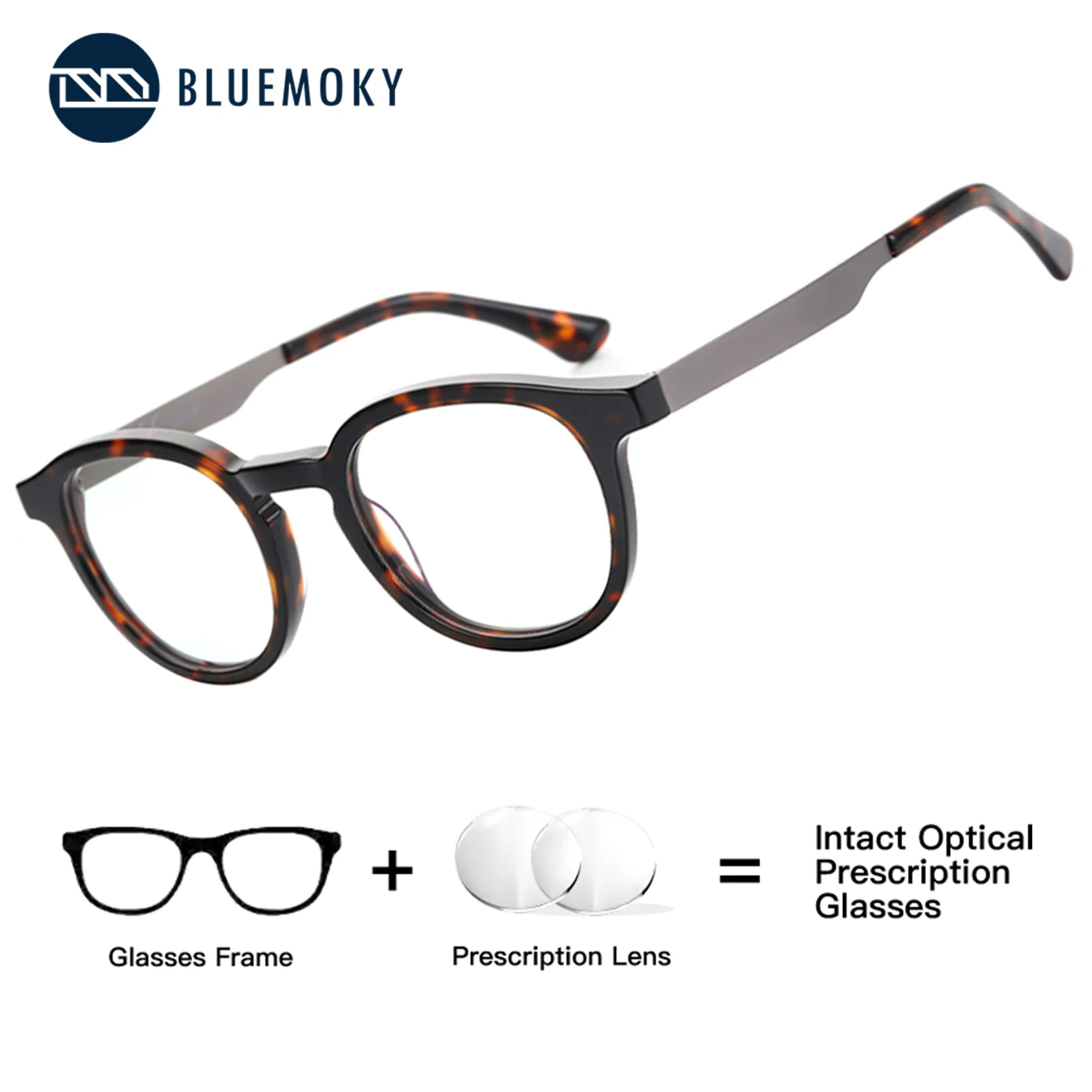 

BLUEMOKY Acetate Round Prescription Glasses,Women Optical Customized with Recipe,Anti Blue Light Progressive Myopia Lenses