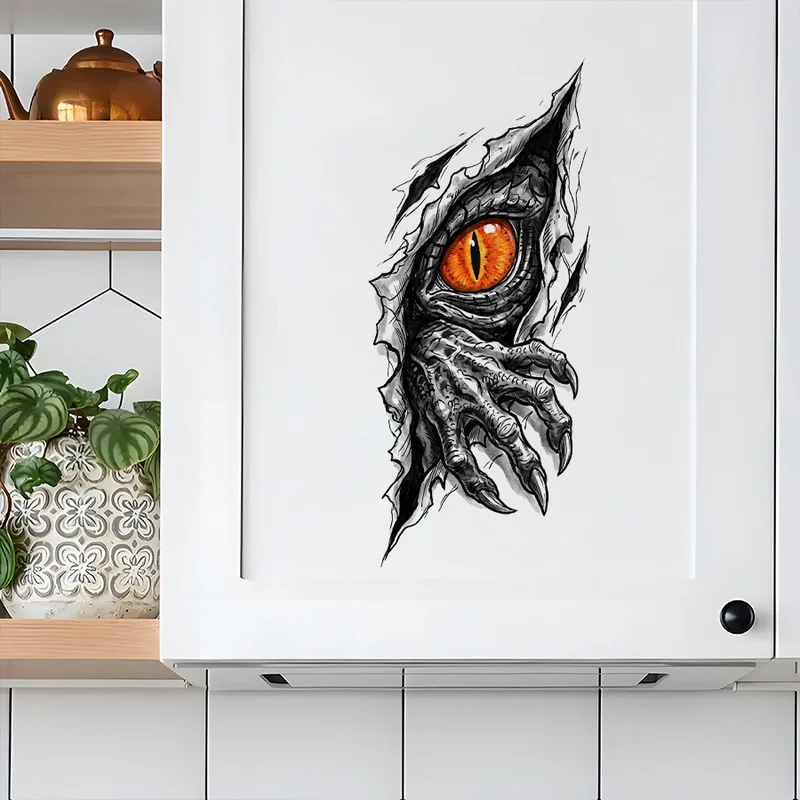 Dark Ripped Wall Lizard Man Halloween Wall Sticker, Simulated Broken Hole Decal, Creepy Festive Home Bar Party Atmosphere Decor