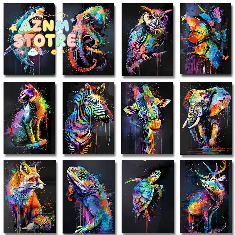 Graffiti Whale Jellyfish Shark Giraffe  Owl Eagle Fox Zebra Animal Canvas Painting Poster Print Wall Art Living Room Home Dec