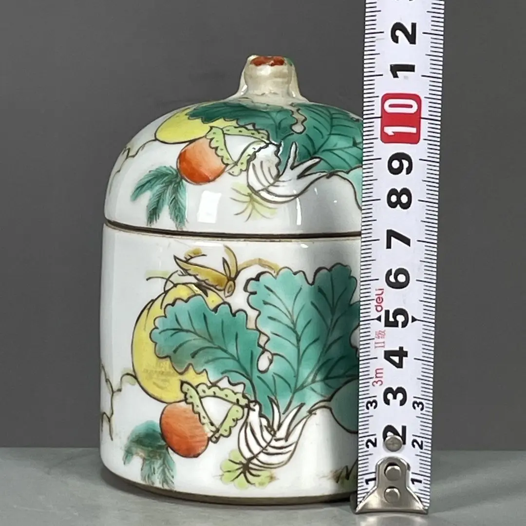 Antique Chinese Handmade Pottery Famille Rose Porcelain Melon Fruit Vegetable Pattern Lidded Jar Collectible Curio Porcelain