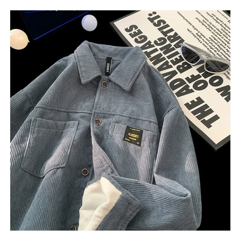 Autumn and Winter Men's Long-sleeved Corduroy Jacket Student Hong Kong Style Japanese Style Retro Work Shirt