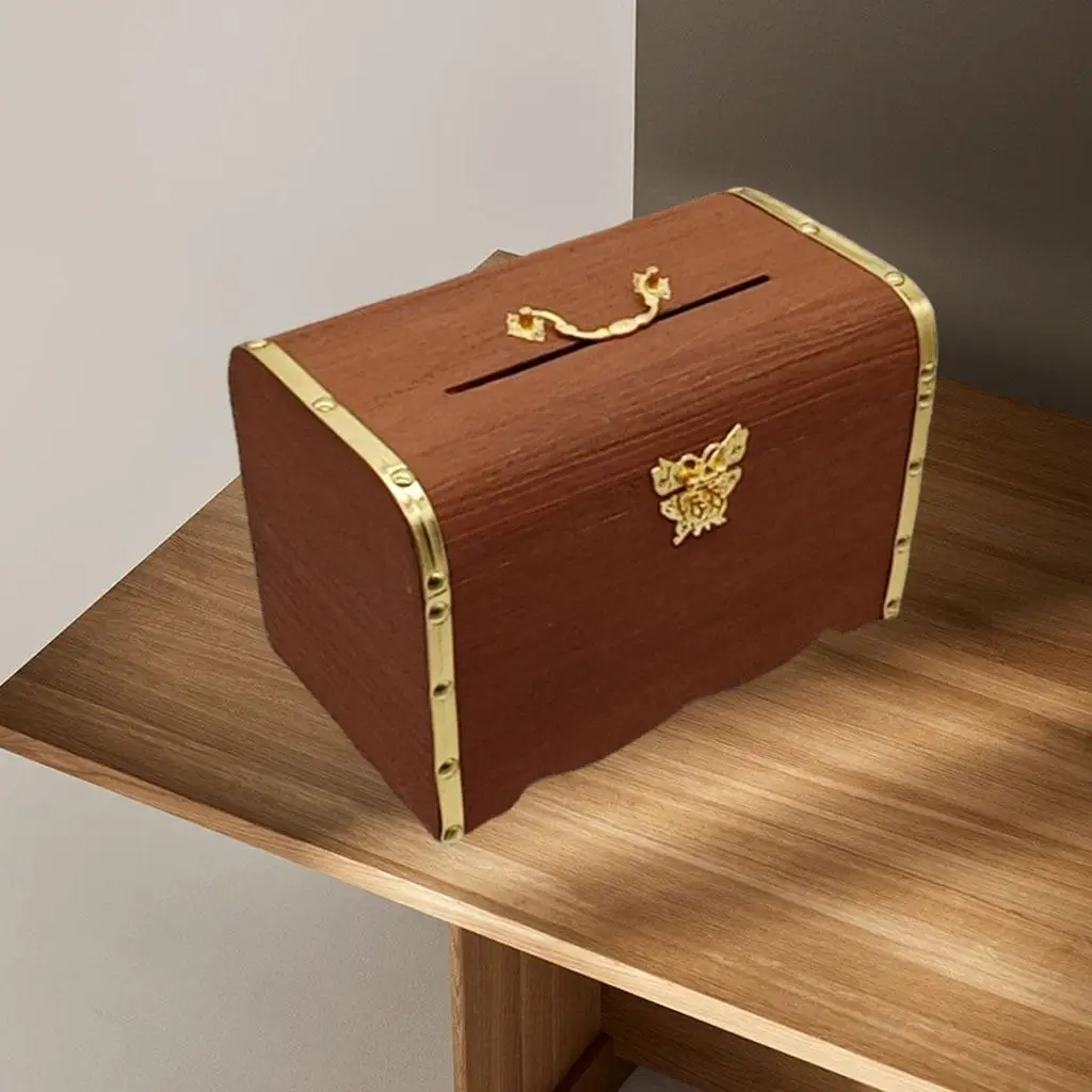 Box Lock Piggy Bank Organizer Chest Wooden Savings Box Jewelry Case With Antique Wood Carving Suitable for adults