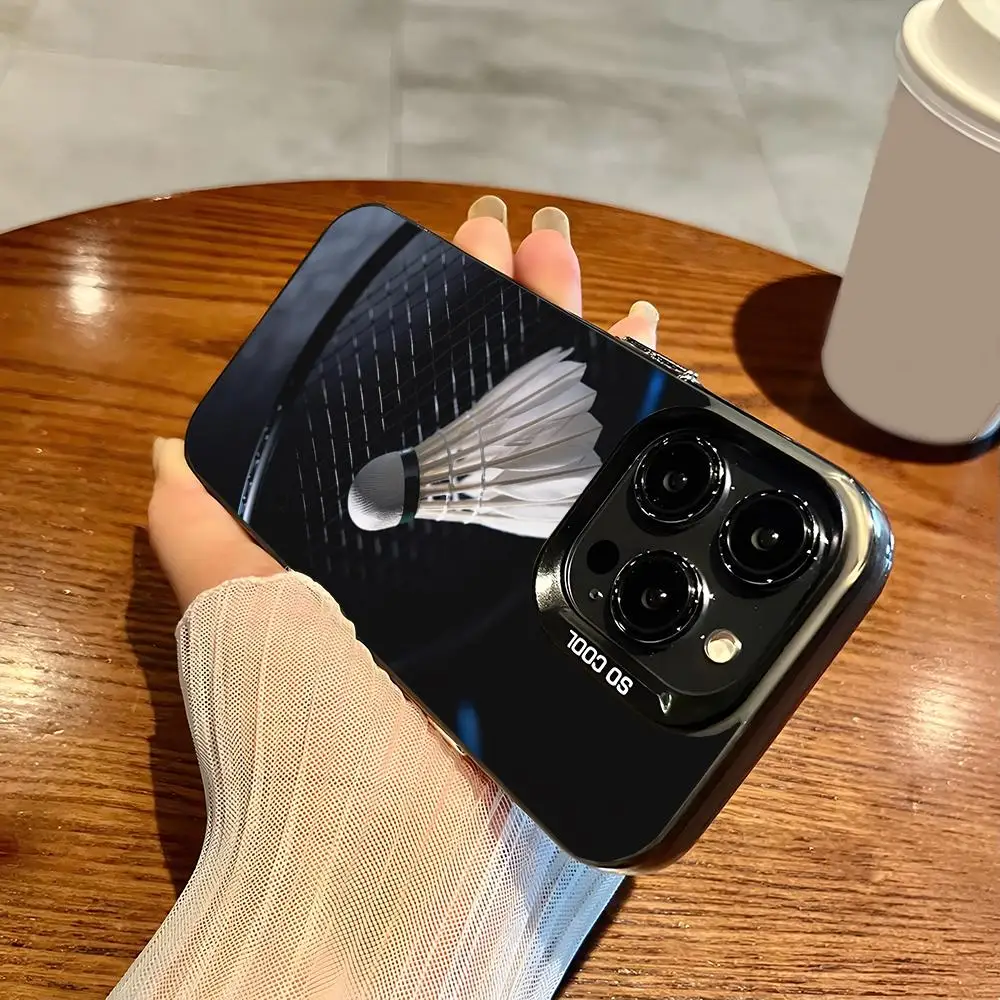 Badminton Racket Phone Case Matte Colored Silver Phone Case For Iphone 16 15 14 Pro 13 12 Plus 11 7 Luxury Cover