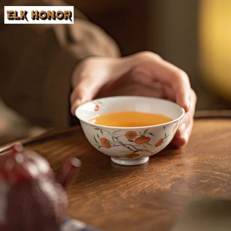 130ml Pure Hand Drawn Nine Persimmon Teacup Antique Tea Bowl Set of Cups Tea-tasting Fragrance Cup Jianzhan Master Cups Teaware