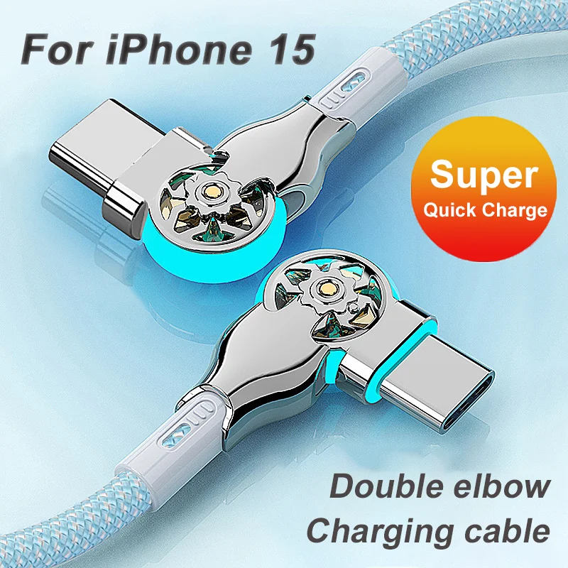 PD 30W Super Fast Charging Cable 180 Degree Elbow Rotation USB A Type C to Type C Cable With Light Zinc Alloy Braided Data Cable