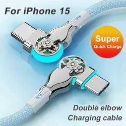 PD 30W Super Fast Charging Cable 180 Degree Elbow Rotation USB A Type C to Type C Cable With Light Zinc Alloy Braided Data Cable