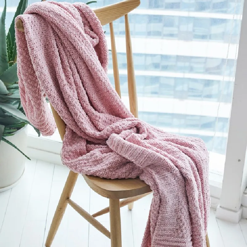 

Blankets for Sofa Bed Decoration Modern Minimalist Style Solid Color Chenille Knitted Cover Blanket 130x180cm