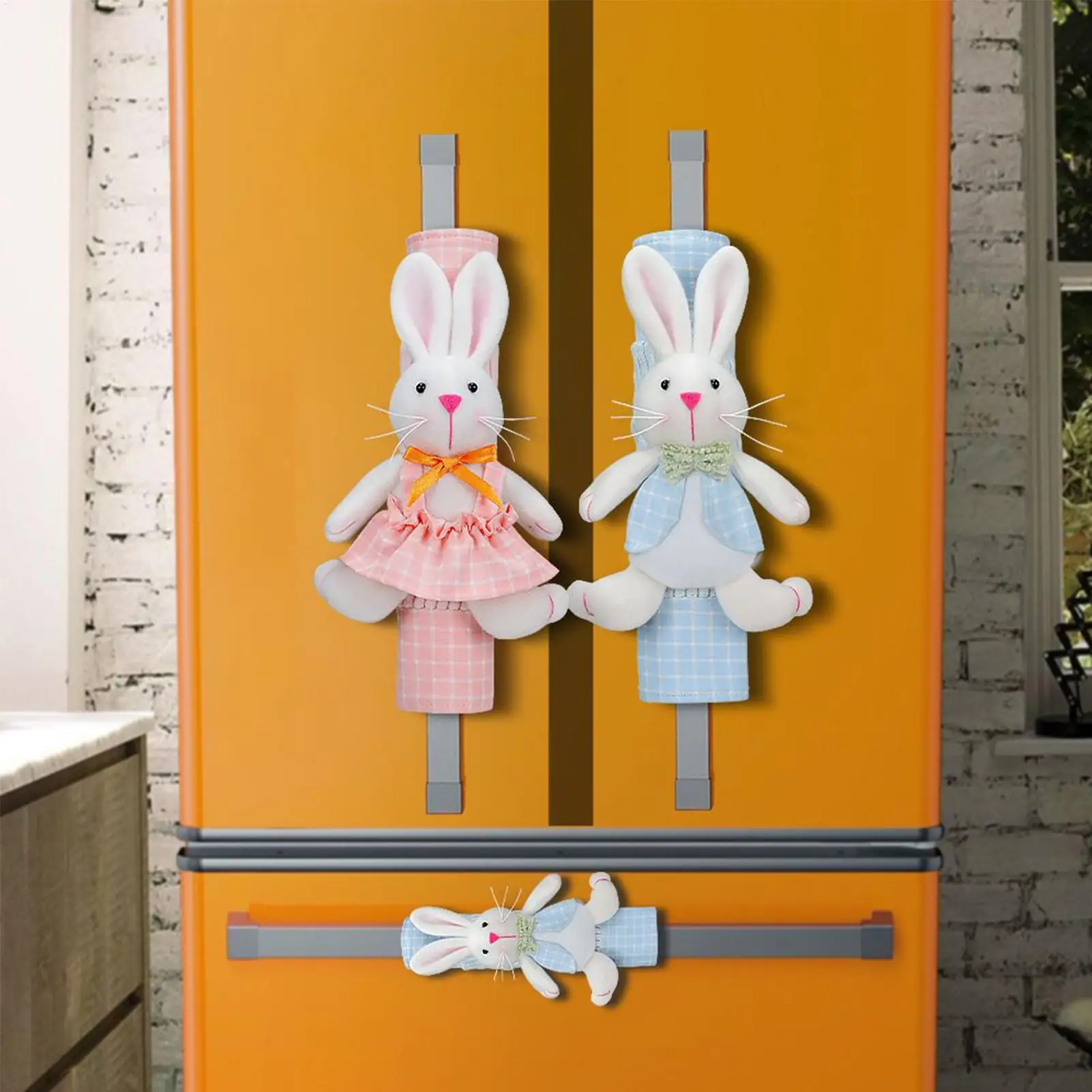 

2pcs Easter Bunny Refrigerator Freezer Door Handle Covers Soft Kitchen Appliance Covers for Home Office Winter Holiday Decor