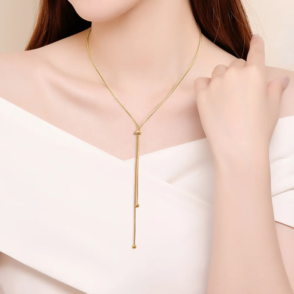 European Y Tassel Titanium Steel Adjustable Snake Necklace 18K Gold Plated Waterproof Non-Tarnish Chains Jewelry for Women Gift