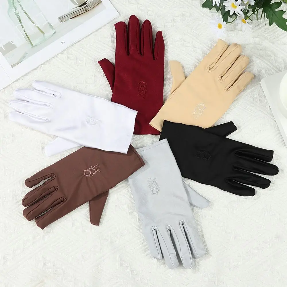 Outdoor Thin Sun Protection Gloves Elastic Embroidered Driving Gloves Summer Mitten Girls