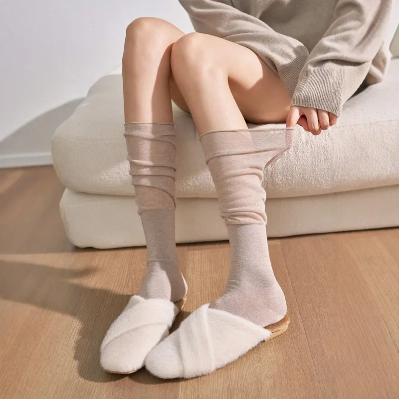 Women’s Cashmere‑Blend Loose Stacked Calf Socks, Fall Winter Warm High‑Stretch Non‑Tight Lazy‑Style Slim Fit Socks