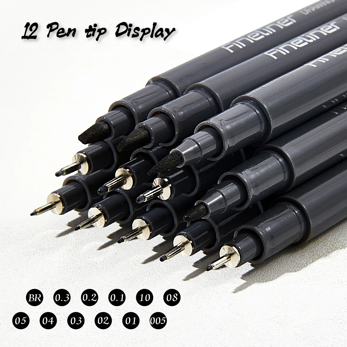 A Set of 12 Black Fine-Line Waterproof Ink Pens, Including Document Ink Pens, Pigment Liner Pens, Dotted Drawing Journals