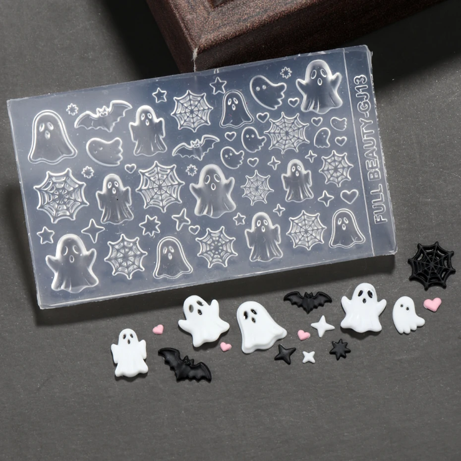 1 Stück Cartoon Kawaii Geister-Nagelstempel Horror Kürbis Spinnennetz Skelett Hand Nagelschablonen Y2K Halloween Maniküre-Werkzeuge – Detail 12