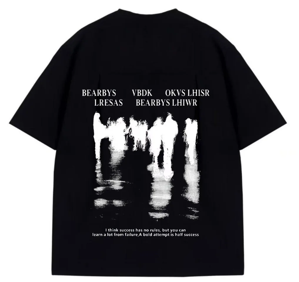 

Abstract silhouette print BEARBYS letter casual versatile T-shirt casual short sleeved unisex top 100% pure cotton