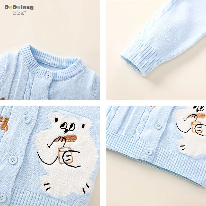 Autumn and Winter New Baby Clothes Knitted Set for Men and Women Spring Jacquard Teddy Bear Cardigan, Baby Sweater Two-piece Set