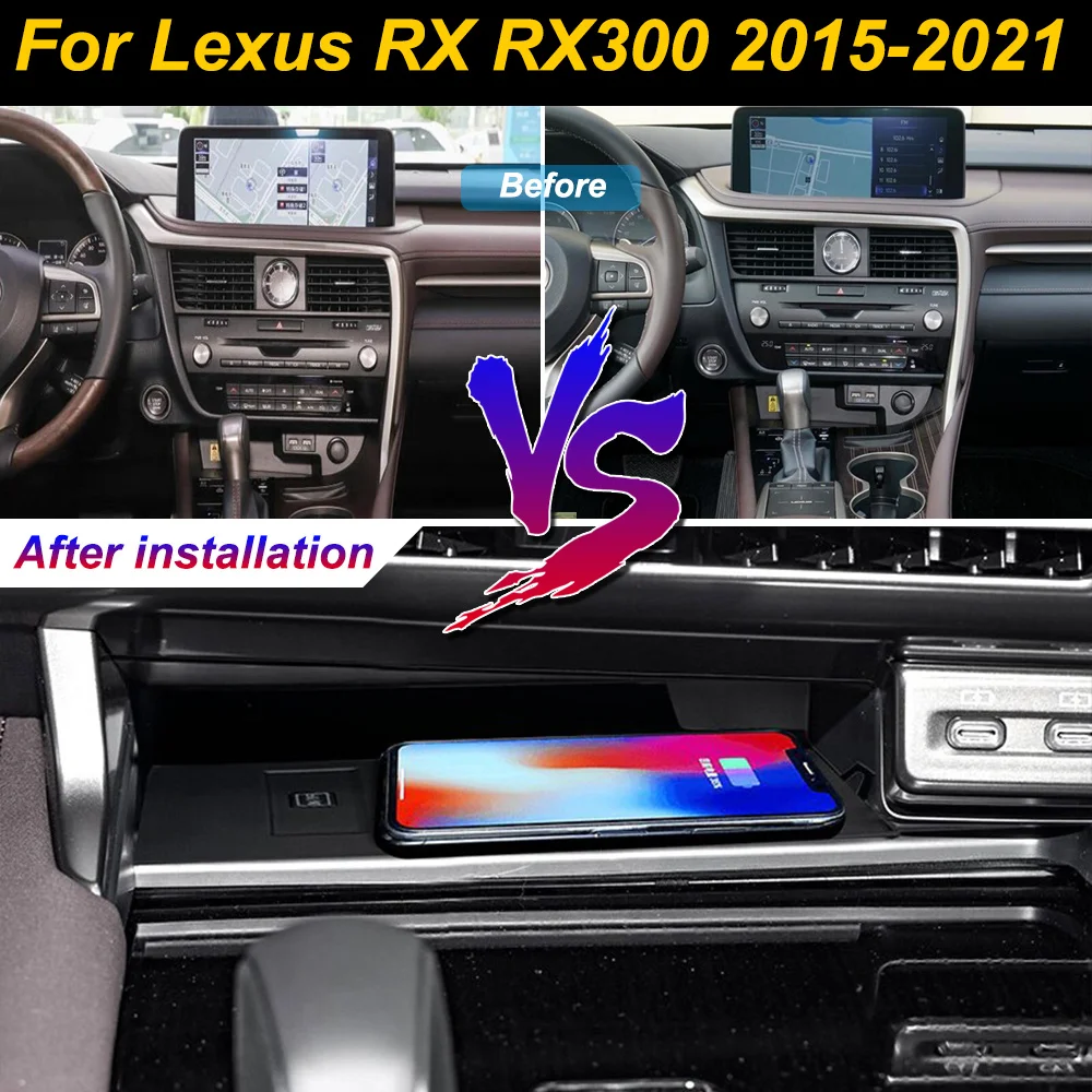 2 Din for Lexus RX RX300 2015-2021 Car Wireless Mobile Phone Charger Center Console Storage 18W iPhone fast charge plate holder
