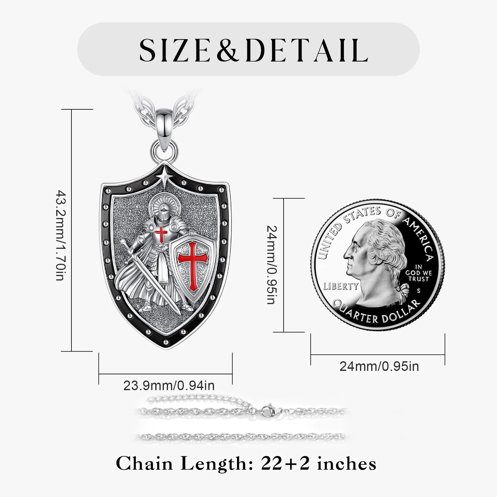 Eudora Copper Knight Templar Necklace ﻿for Men Woman ﻿Warrior Shield Cross Pendant Christian Prayer Jewelry Festival Gift