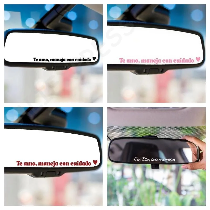 [G]2Pcs Car Mirror Adhesive Stickers Te Amo Maneja Con Cuidado Waterproof Removable Decals for Driver Gifts