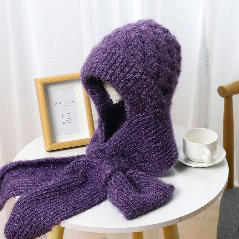 Sciarpa per cappello invernale integrata donna di lusso addensato antivento caldo protezione per le orecchie scoiattolo flanella berretto e sciarpa per maglieria