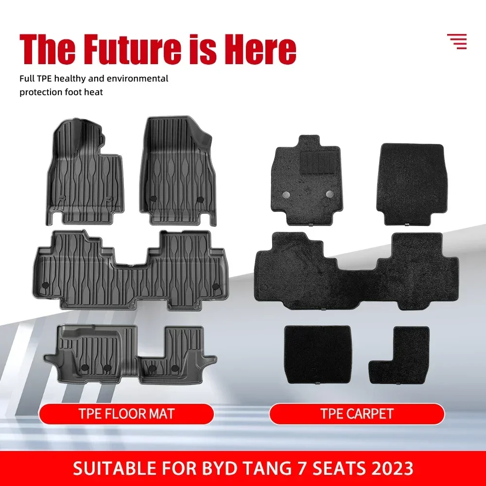 

Автомобильные коврики для BYD TANG 7 мест 2018-2025 TPE 7D Автомобильный коврик для ног Водонепроницаемый ковер на заказ Автомобильный пол Аксессуары для интерьера