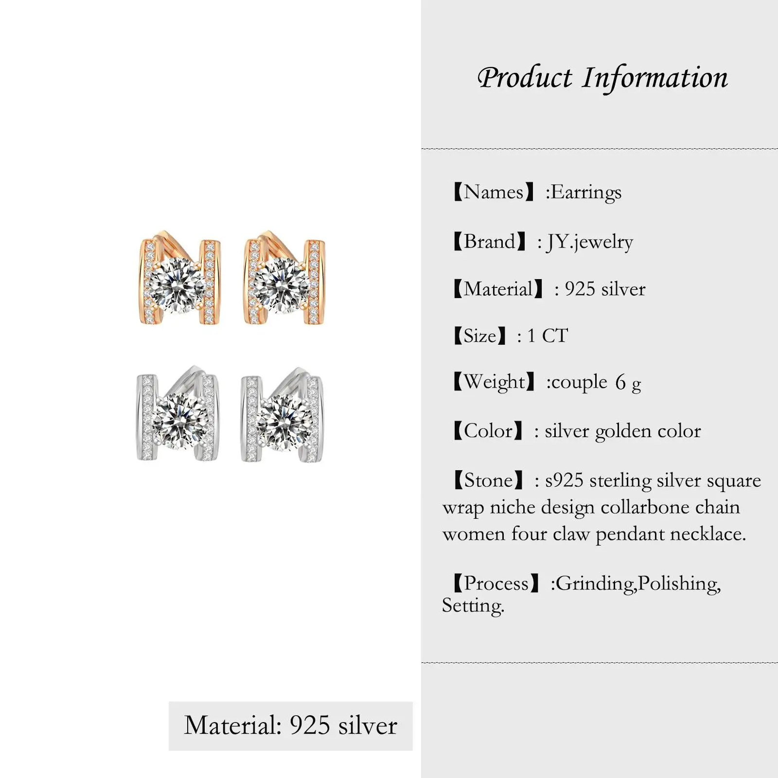 【JYJZZ197】Synthetic Moissanite S925 Sterling Silver Alphabet Earrings Buckles Golden Silver 1CT Two Tone Fashion Light Luxury Pr