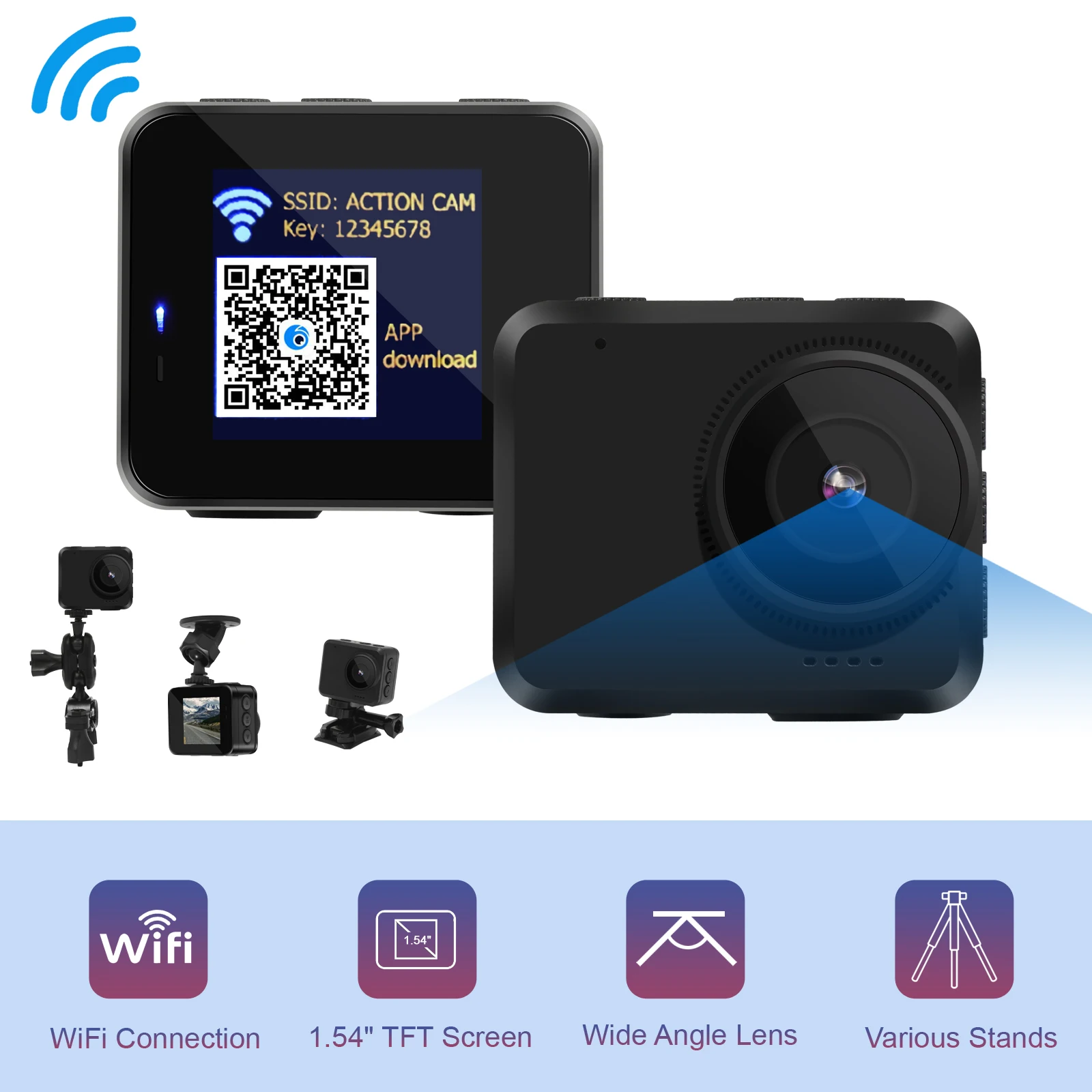 Yaergor A35 WiFi Sports Cam Anti-shake Action Cameras for Bicycle Helmet Loop Recording Video Record Camera