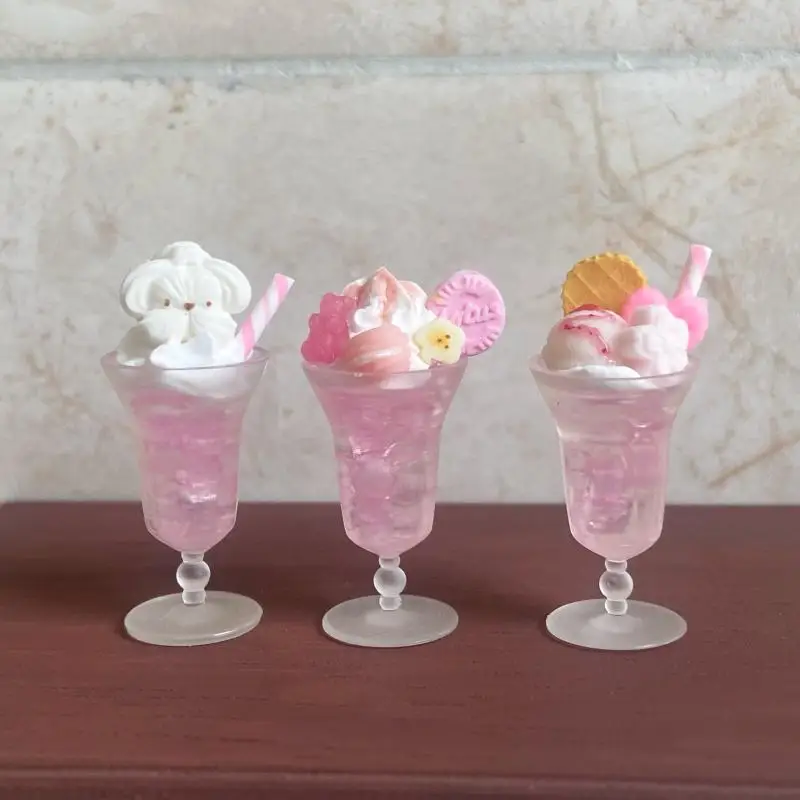 1 pz casa delle bambole in miniatura cibo rosa tazza di gelato modello di bevande giocattolo per accessori per bambole decorazione della casa delle bambole regalo per bambini