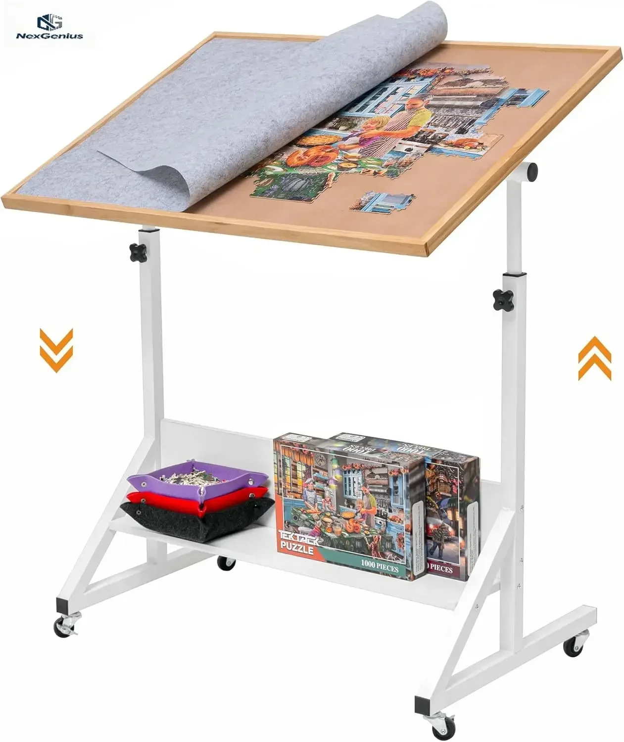 Jigsaw Puzzle Table with Angle & Height Adjustment，Puzzle Board with Cover，Puzzle Easel Tilting Table with Legs, Enclosed with 4