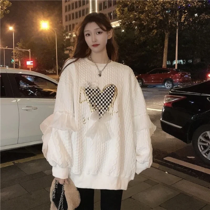 Women's New Hoodie with Retro Style Design Niche Love Loose and Chic Outerwear Long Sleeved Top