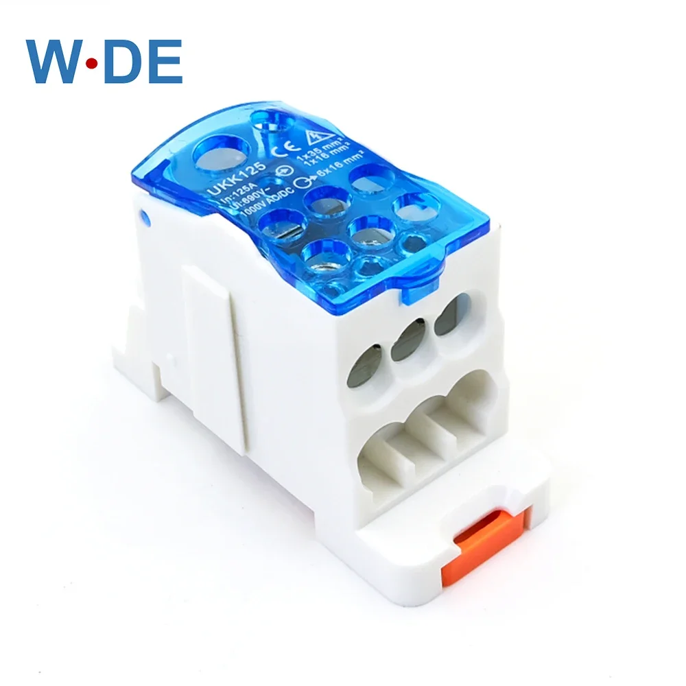 UKK125A 1 Piece Din Rail Terminal Block One In Six Out Power Distribution Block Universal Electric Wire Connector Junction Box