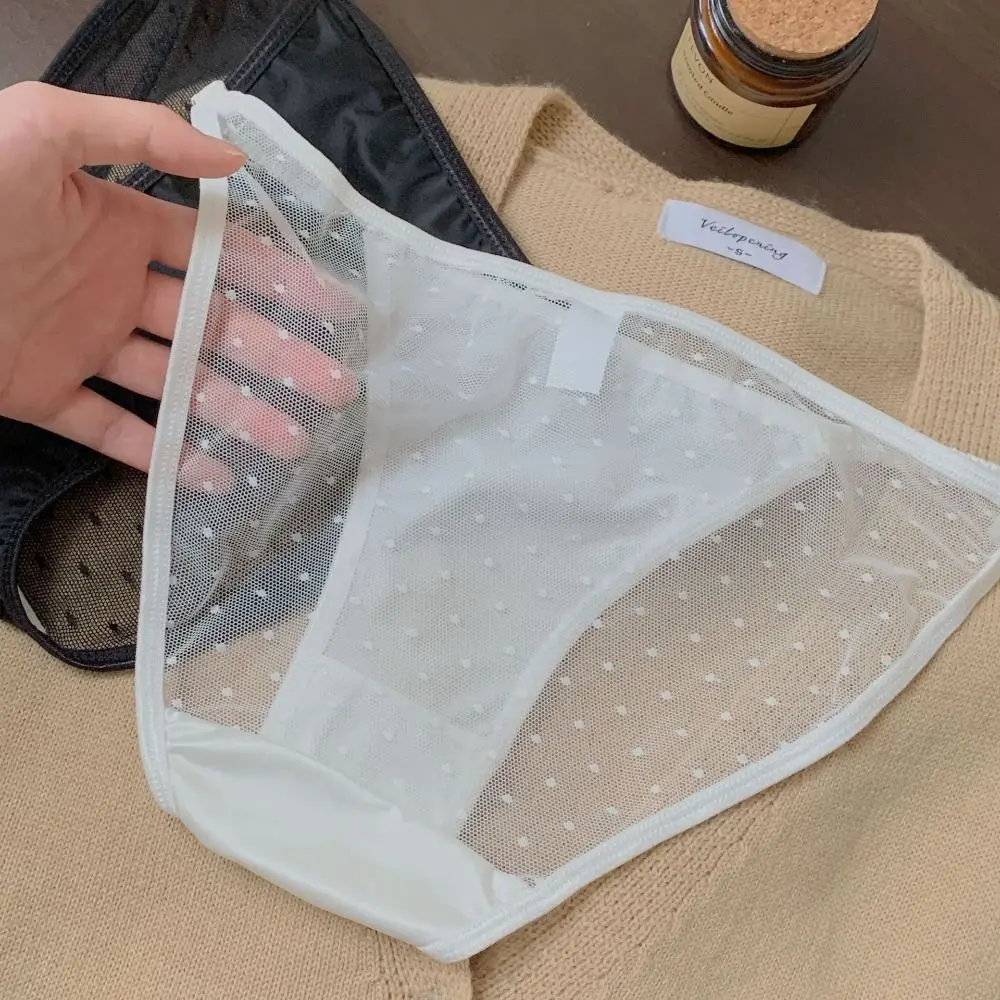 

Lace Briefs Ice Silk Low Rise Briefs Women Korean Cotton Crotch Mesh Panties Transparent Soft Sexy Women Underwear Girls