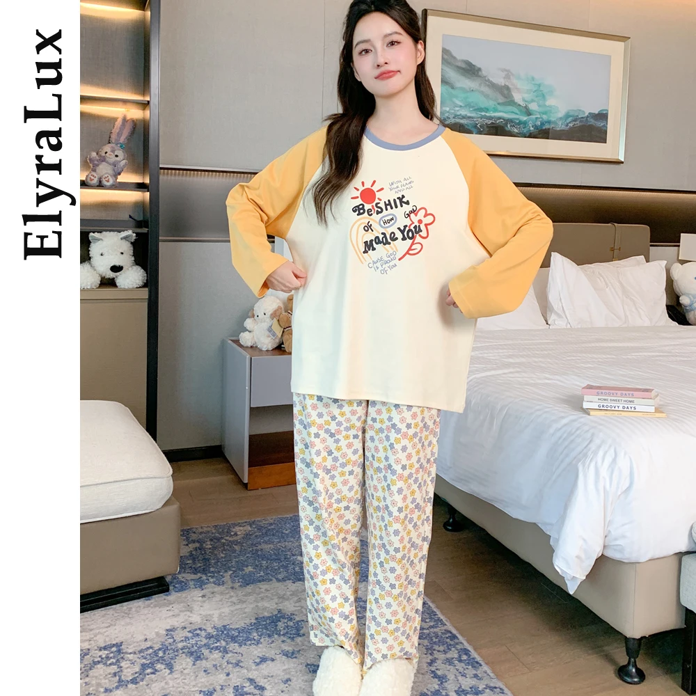 

ElyraLux женские весенне-осенние пижамы, комплект домашней одежды, женский корейский модный повседневный клетчатый комплект с длинными рукавами, женский комплект одежды для дома