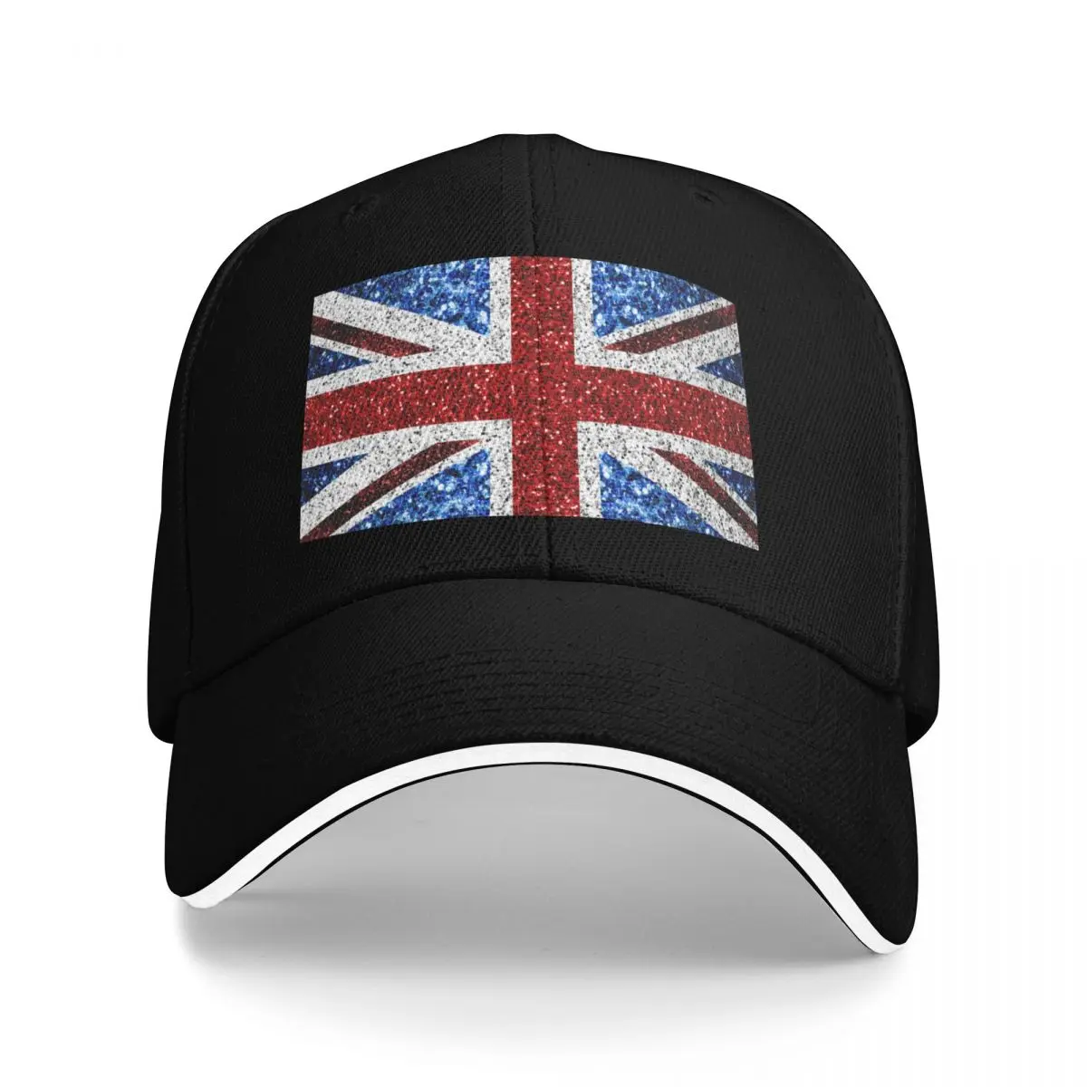 

UK flag red blue white faux sparkles glitters United Kingdom British Union Jack (Photo of Glitter - Not Reflective) Baseball Cap