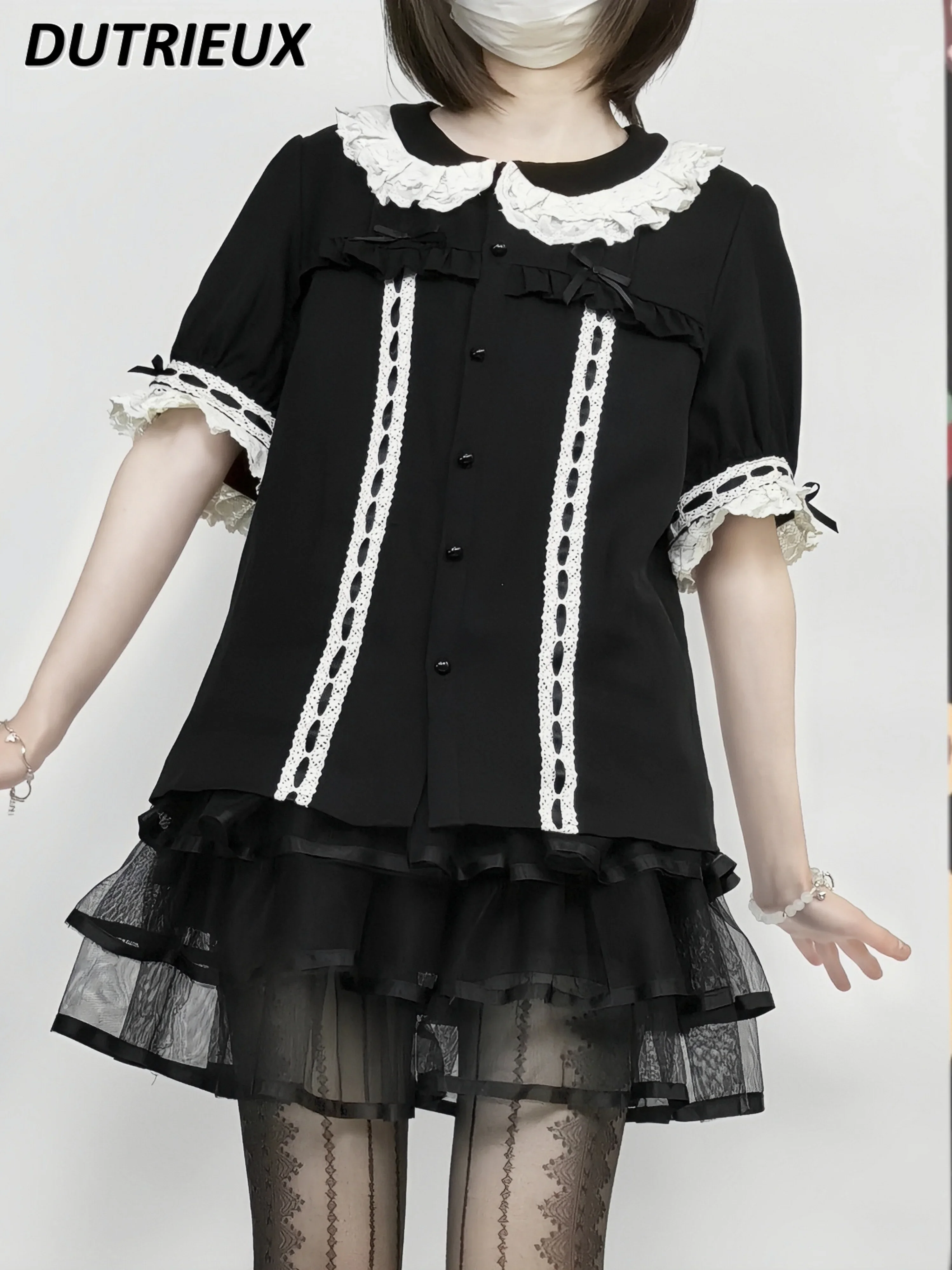 Doll Collar Elegant Casual Blouse Sweet Cute Court Women's Tops Summer New Original Lolita Style Short-sleeved Shirt for Lady
