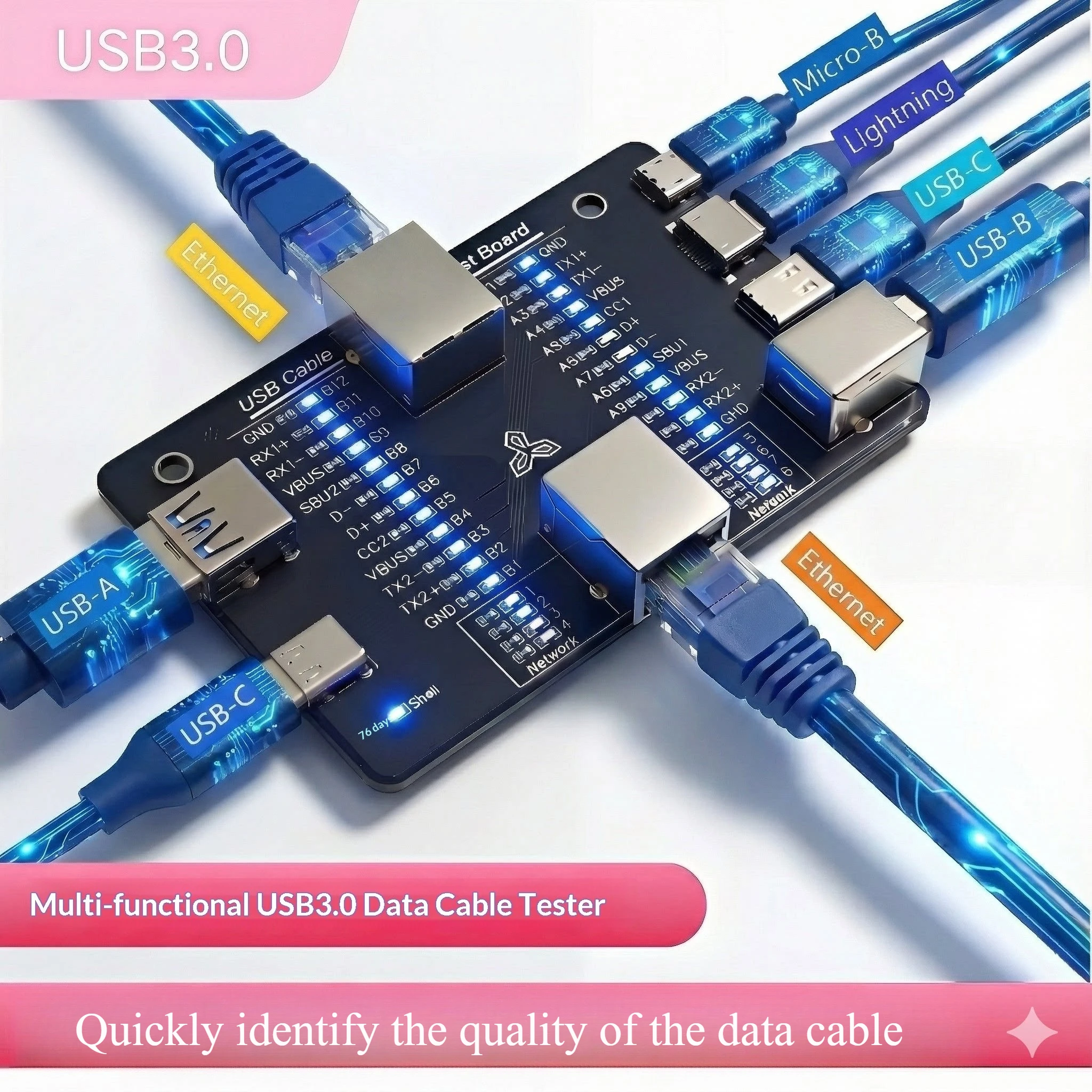 Multifunctional USB Cable Tester Type-C Lightning RJ45 Network Wire Continuity Detector Breakpoint Repair Tool  A to Type-B