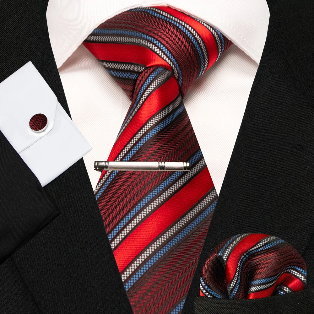 8cm Seidenkrawatten für Herren, grün-schwarze Krawatten, kariert, gestreift, Krawatten-Set mit Einstecktuch, Manschettenknöpfen und Krawattenklammern, für Hochzeit, Business, Party. – Detail 29