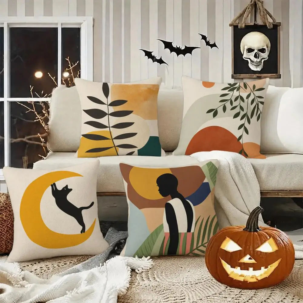 Botanical Abstract Art Cushion Cover Halloween decoration trick or treat cushion cover, ghost, pumpkin head, bat decoration