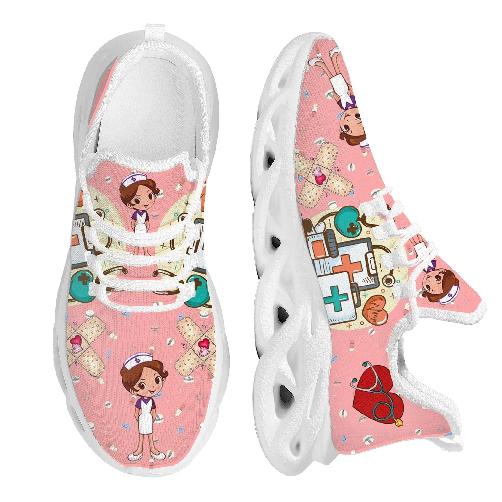 Brand Design Women Sneakers White Nursing Shoes Cute Cartoon Nurse Doctor Medical Print Light Lace-up Flats Footwear view 6