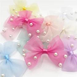 18Pcs 7*5.5CM Bowknot With Pearl Bead Applique For DIY Handmade Hair Clip Hat Crafts Patches Decor Ornament Clothing Accessories