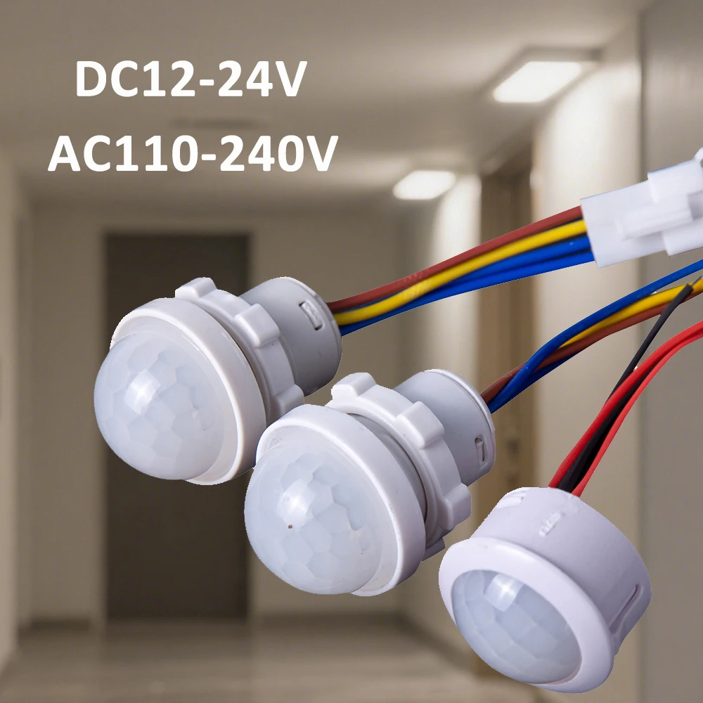 AC110-240V DC12-24V Automatic Sensor Light Switch LED PIR Infrared Motion Sensor Detection Light Control All-Day Induction Model