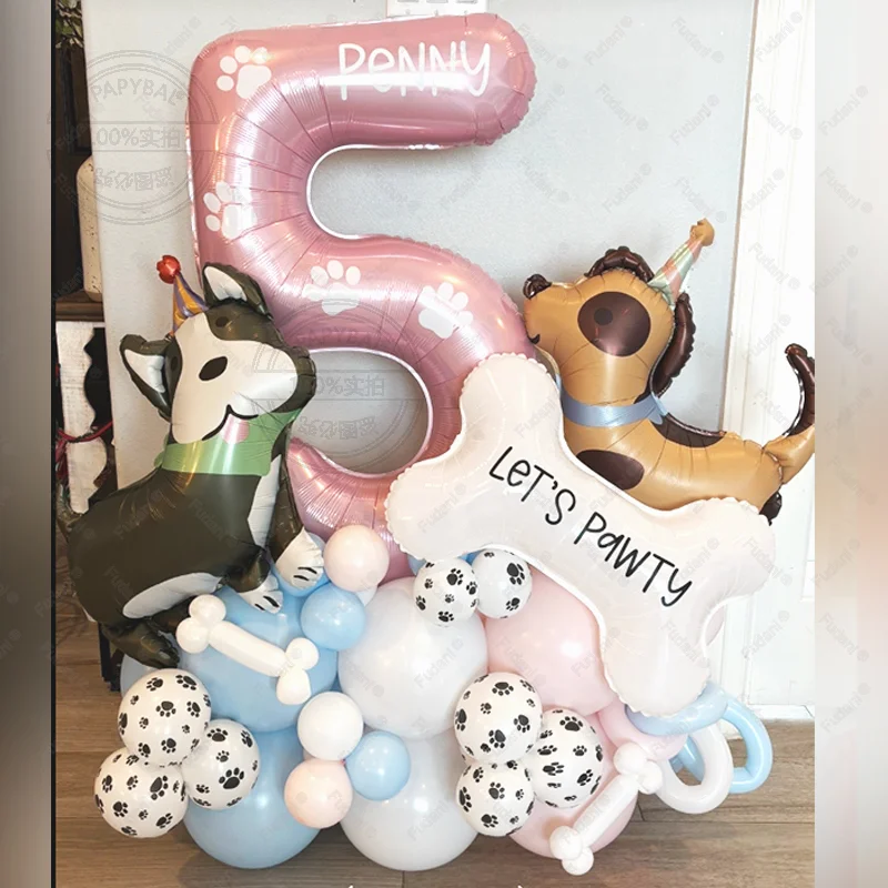1 Juego de Globos de cumpleaños para perros y mascotas, tema de decoración con Globos de papel de aluminio de hueso, suministros para niños, Husky, Pug, Dachshund, Corgi Globos