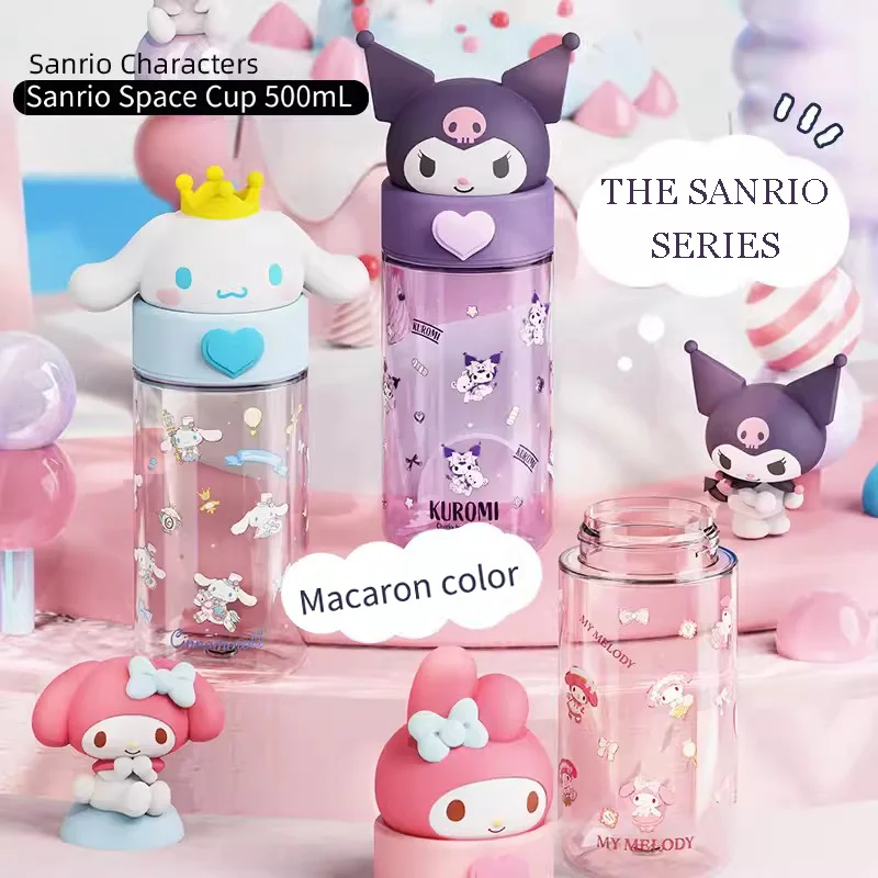 500ML Sanrio Hello Kitty Water Cup Anime Cartoon Kuromi Cinnamoroll Pop Transparante Cup Leuke Kid Fles Water Cup meisjes Geschenken