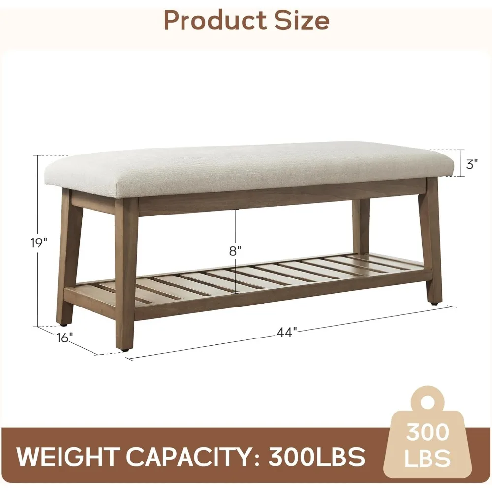 Chenille Upholstered Shoe Storage Ottoman Bench with Solid Wood Shelf for Bedroom and Hallway Entryway