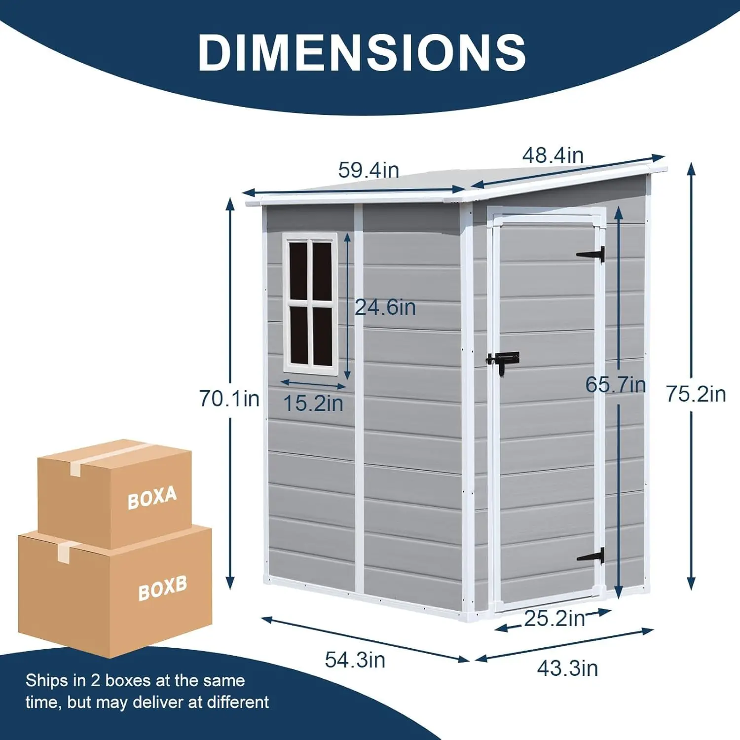 Resin Storage Shed with Floor 5x4 FT Light Gray Outdoor Garden Tool House, Customized - view 6