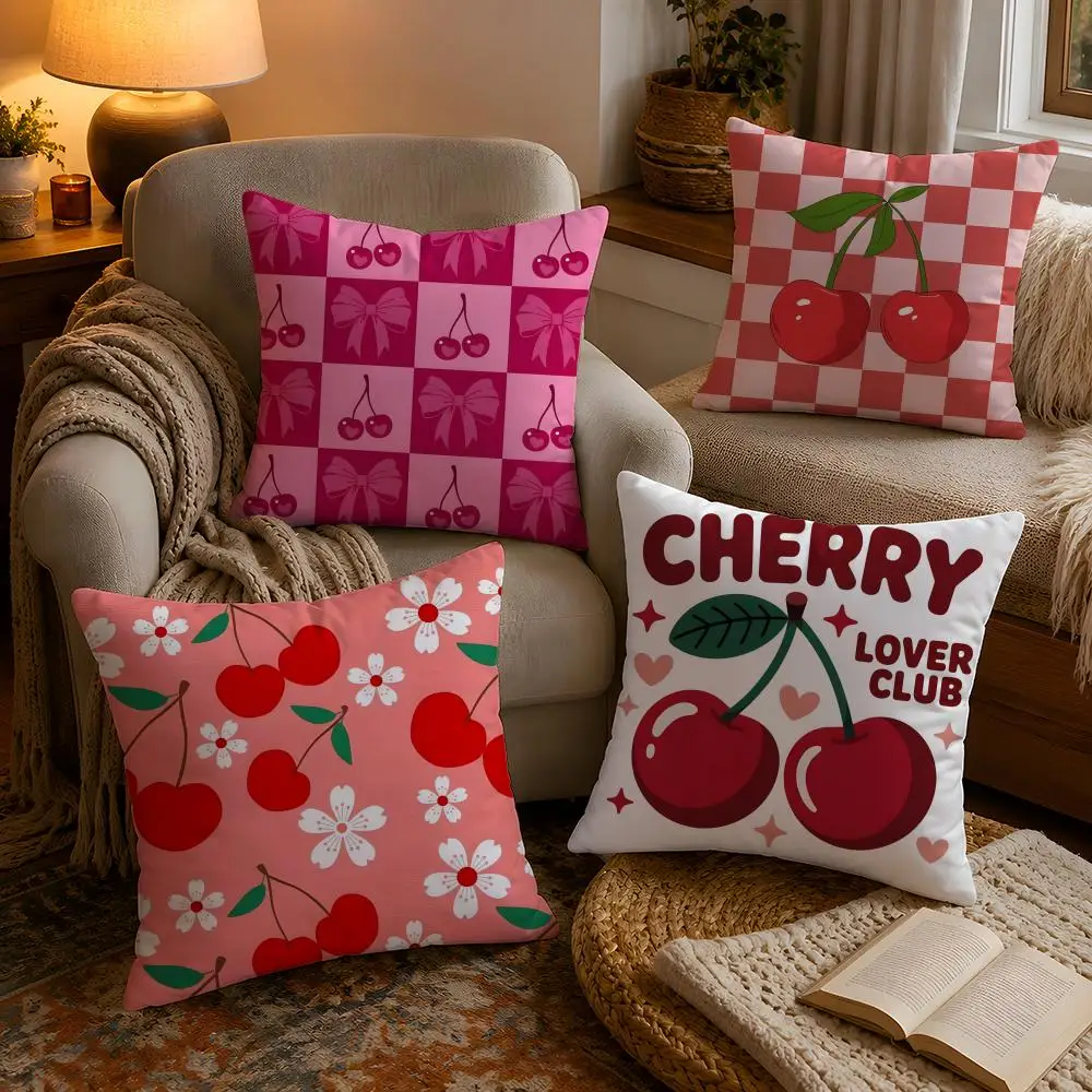CHERRY Cushion Cover Soft Plush Cushion Cover Double Print And Invisible Zipper For Sofa Home Car Use